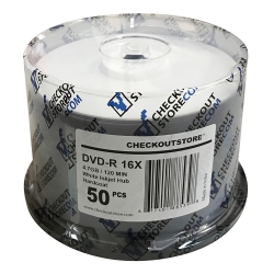 50 Checkoutstore 16x Dvd-r 4.7gb Archival Hard Coat White Inkjet Hub