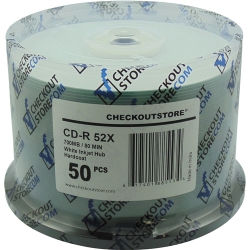 200 Checkoutstore 52x Cd-r 80min 700mb Archival Hard Coat White Inkjet Hub