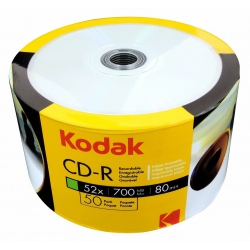 50 Kodak 52x Cd-r 80min 700mb White Inkjet Hub