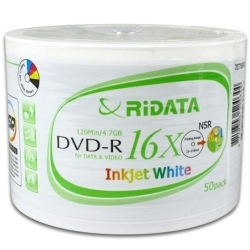 100 Ritek Ridata 16x Dvd-r 4.7gb White Inkjet Hub Printable