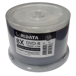 50 Ritek Ridata 8x Dvd-r 4.7gb White Thermal Hub (everest Compatible)