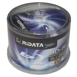 50 Ridata Blu-ray Valor 4x Bd-r 25gb Disc White Inkjet Hub
