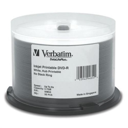 100 Verbatim 8x Dvd-r 4.7gb White Inkjet Hub Printable (94854)